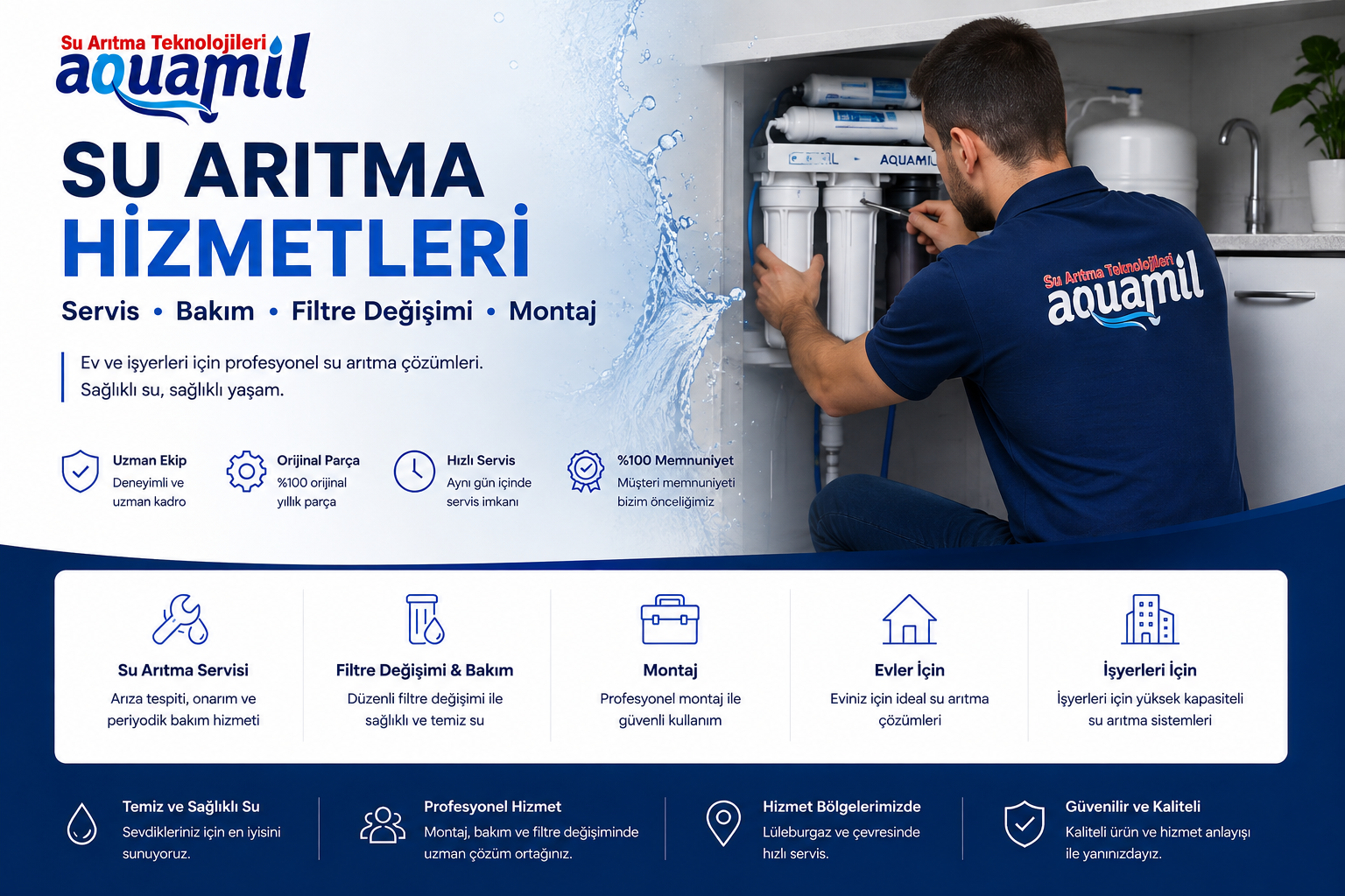 Aquamil su arıtma servisi yapan teknisyen